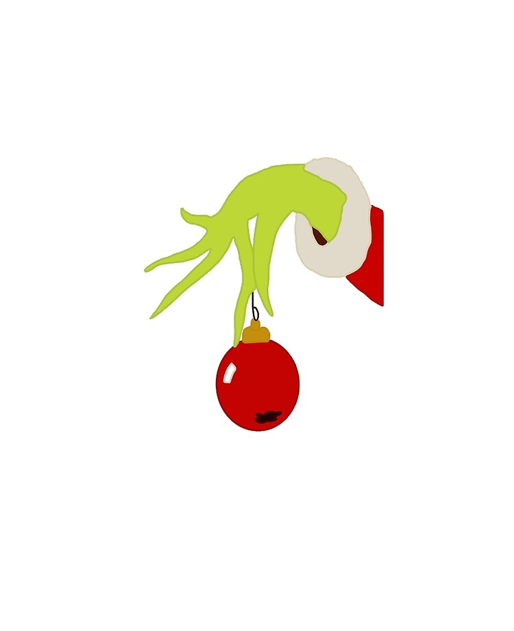 grinch's hand holding ornament