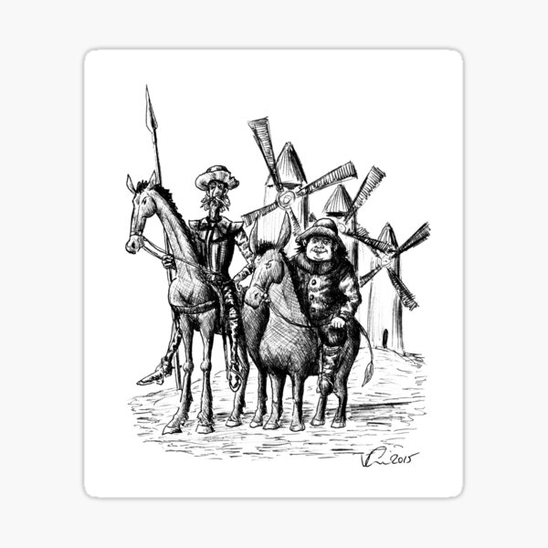 Don Quixote and Sancho Panza ink drawing Sticker