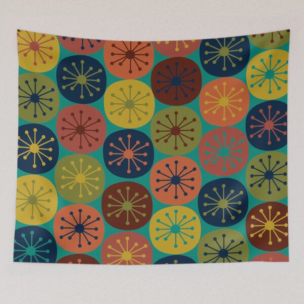 Item preview, Atomic Retro Dots - Midcentury Modern Pattern in Mid Mod Teal, Olive Green, Mustard, Orange, Blue, and Turquoise designed and sold by kierkegaard.
