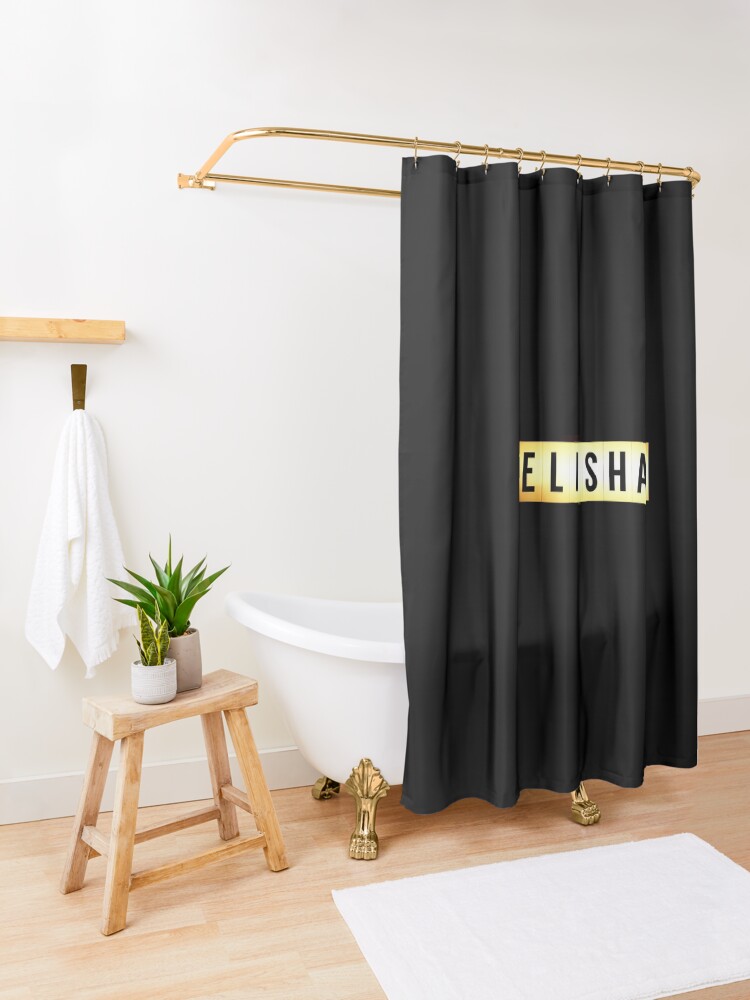 Alternate view of Elisha mask, Elisha magnet, Elisha sticker, Elisha greeting card Shower Curtain