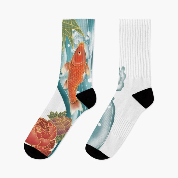Item preview, Koi Fish Carp Swimming Peony Flower Chinese Japanese Art designed and sold by Wangfu-tees.