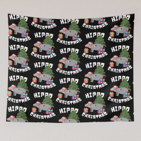 Item preview, Hippo Christmas 2020 design with cute Hippopotamus wearing Santa's hat and facemask designed and sold by milkasweet.