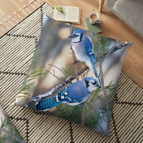Winter Blue Jays Floor Pillow