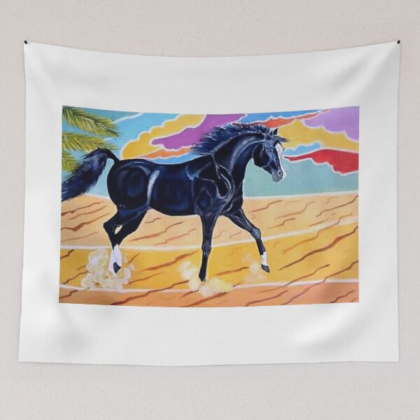 Item preview,  Black arabian horse in the desert painting designed and sold by horseaddicted.