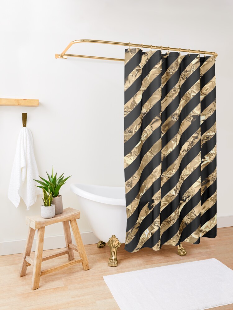 "Metallic Gold and Black Stripes " Shower Curtain by aprincessinsp