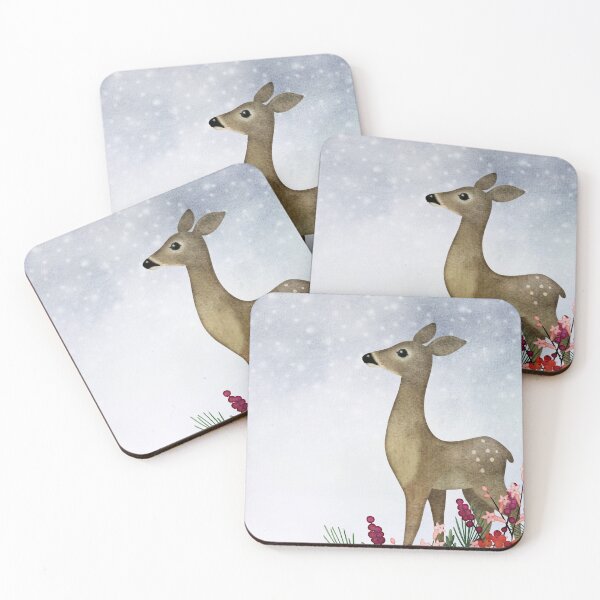 Item preview, Deer in snowy winter watercolor scene designed and sold by beach4good.