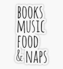 Pegatina transparente libros, música, comida y siestas