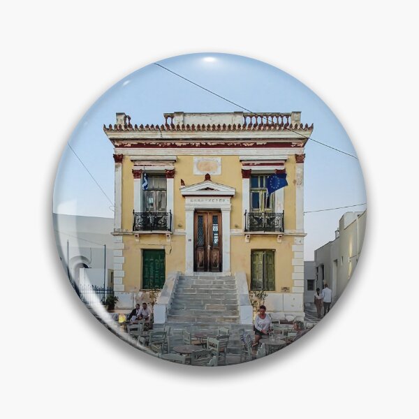 Item preview, Serifos Chora Town Hall Square Pano Piatsa Serifos Island Cyclades Greece colorful yellow classic neoclassical architecture designed and sold by am-mantilla2156.