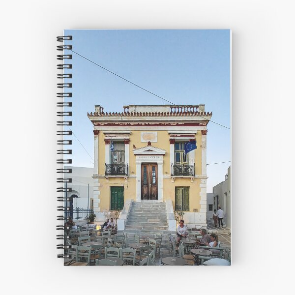 Item preview, Serifos Chora Town Hall Square Pano Piatsa Serifos Island Cyclades Greece colorful yellow classic neoclassical architecture designed and sold by am-mantilla2156.