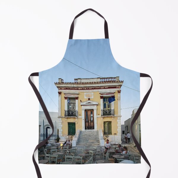 Item preview, Serifos Chora Town Hall Square Pano Piatsa Serifos Island Cyclades Greece colorful yellow classic neoclassical architecture designed and sold by am-mantilla2156.