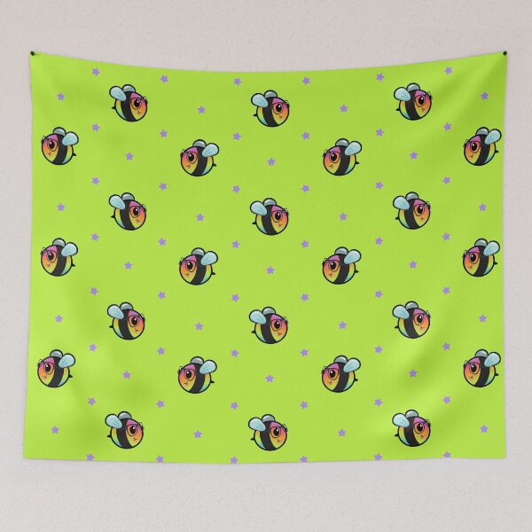 Artikelvorschau, Regenbogenbienen & Sterne (auf grünem, größerem Druck) entworfen und verkauft von Mandy Bee.