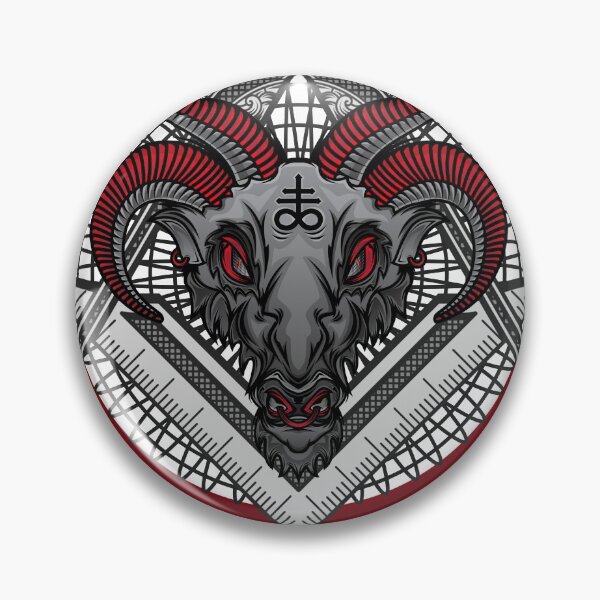 Item preview, GOAT RIDER Black Baphomet Goat Head over Compass and Square in a Red Circle with a Red G designed and sold by Ataraxia  Apparel.