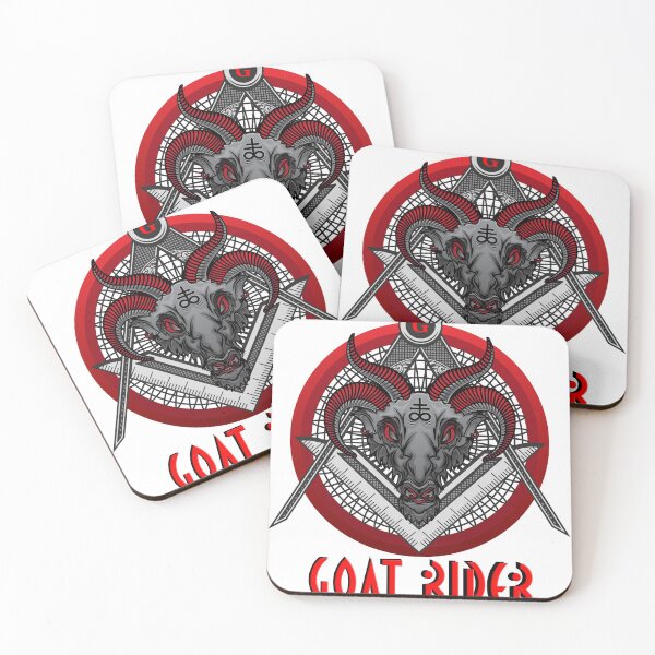 Item preview, GOAT RIDER Black Baphomet Goat Head over Compass and Square in a Red Circle with a Red G designed and sold by Ataraxia  Apparel.