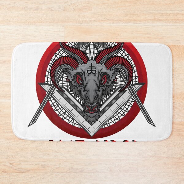 Item preview, GOAT RIDER Black Baphomet Goat Head over Compass and Square in a Red Circle with a Red G designed and sold by Ataraxia  Apparel.