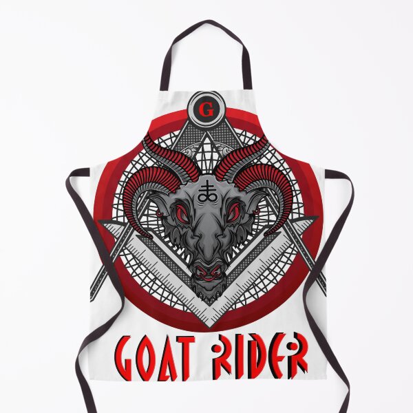 Item preview, GOAT RIDER Black Baphomet Goat Head over Compass and Square in a Red Circle with a Red G designed and sold by Ataraxia  Apparel.