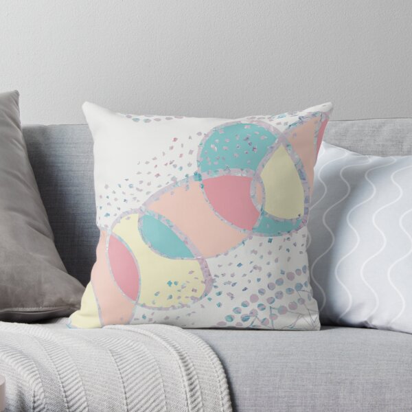 Pastel Dots, Confetti, Triangles and Circle Geometric Ink and Watercolour Throw Pillow