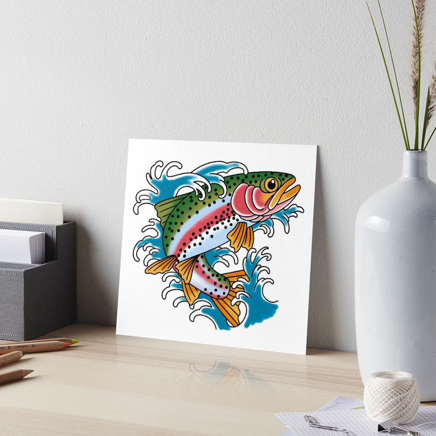 Trout Fishing Art, Pastel Aquamarine Fish Painting Wall Art Print