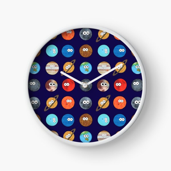 Cute Planet Polka Dot - On Navy Clock
