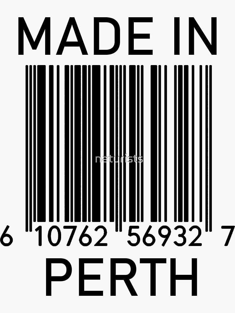 "Made in Perth barcode " Sticker for Sale by naturists Redbubble