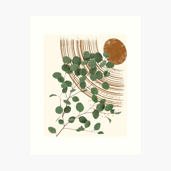 Item preview, Eucalyptus Branch Abstract Collage Tropical Boho Minimalist Art with warm earthy tones and pastel colors with solid and soft gradient shapes III designed and sold by AbstractTrace.