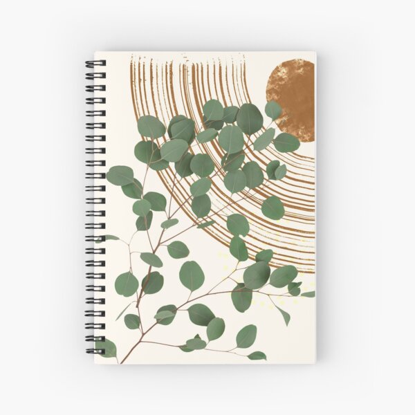 Eucalyptus Branch Abstract Collage Tropical Boho Minimalist Art with warm earthy tones and pastel colors with solid and soft gradient shapes III Spiral Notebook