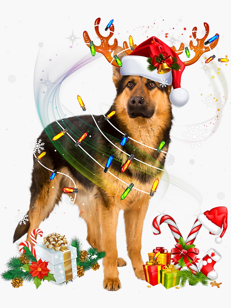 Santa German Shepherd Reindeer Light Christmas Gifts T-Shirt
