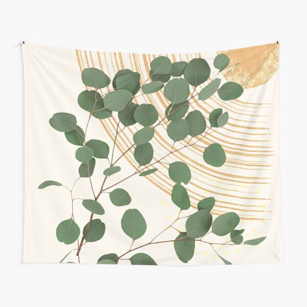 Eucalyptus Branch Abstract Collage Tropical Boho Minimalist Art with warm earthy tones and pastel colors with solid and soft gradient shapes IV Tapestry