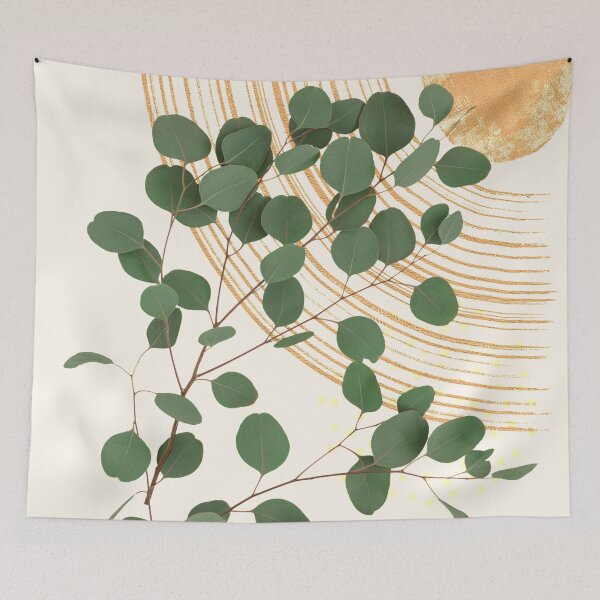 Item preview, Eucalyptus Branch Abstract Collage Tropical Boho Minimalist Art with warm earthy tones and pastel colors with solid and soft gradient shapes IV designed and sold by AbstractTrace.