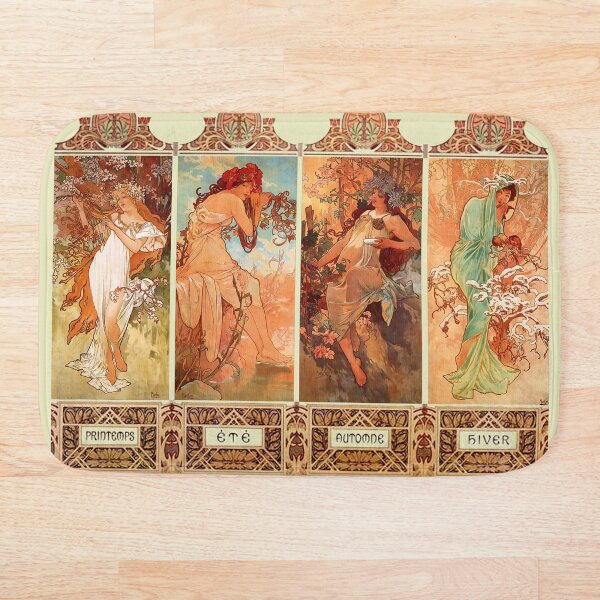 signer chaque saison individuelle. Il a dessiné un cadre de style vintage élaboré typique de cette époque enveloppant les quatre saisons avec des lettres françaises Tapis de bain