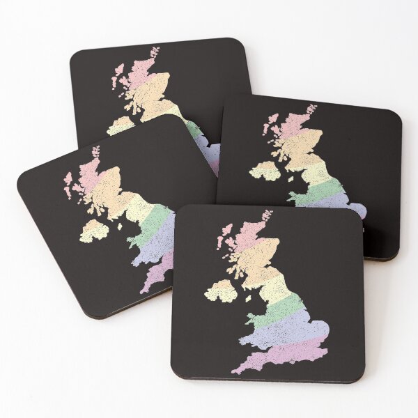 Item preview, United Kingdom Map LGBT pride Pastel Vintage distressed rainbow  Country Outline stripes designed and sold by twicetrader.
