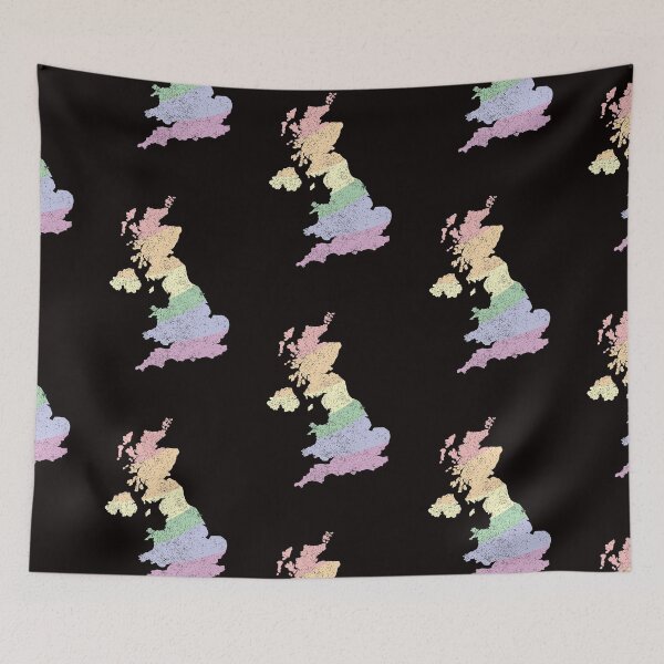 Item preview, United Kingdom Map LGBT pride Pastel Vintage distressed rainbow  Country Outline stripes designed and sold by twicetrader.