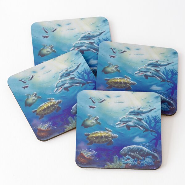 Item preview, Bottlenose Dolphins, Turtles and Manatee Playing in the Ocean designed and sold by TJHstudio.