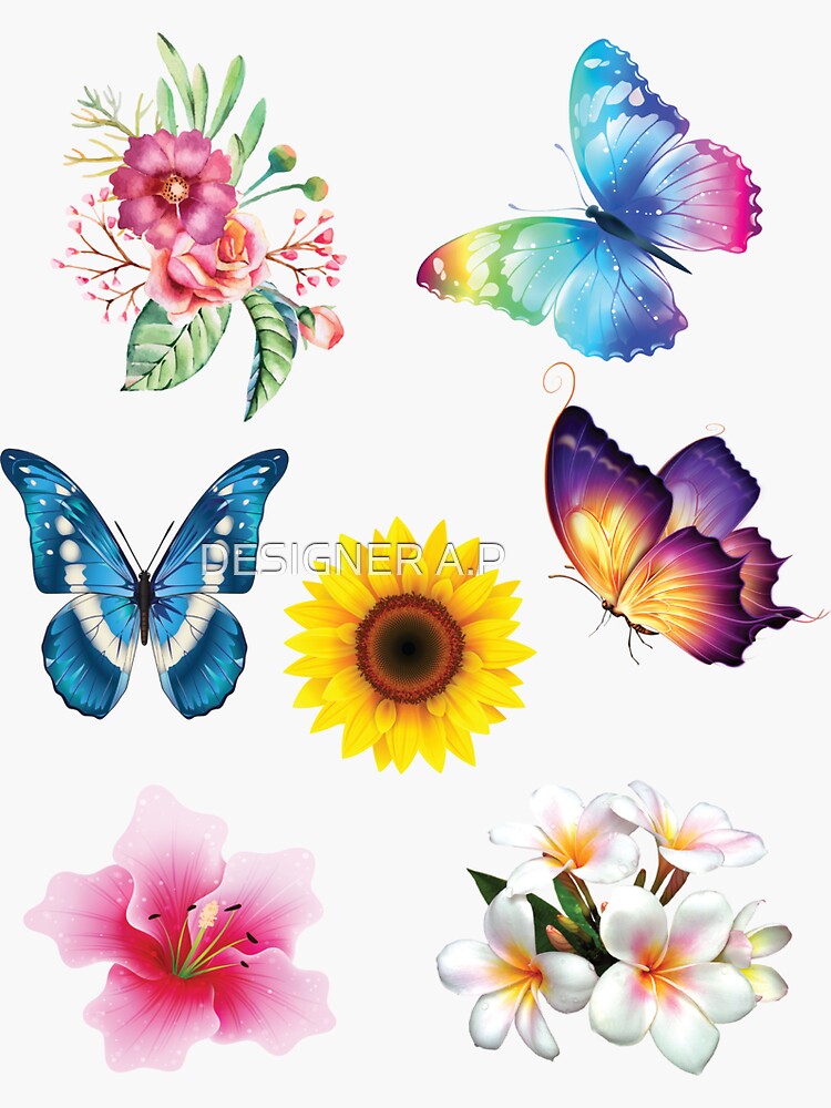 "flowers and butterflies sticker pack" Sticker for Sale by sadek28