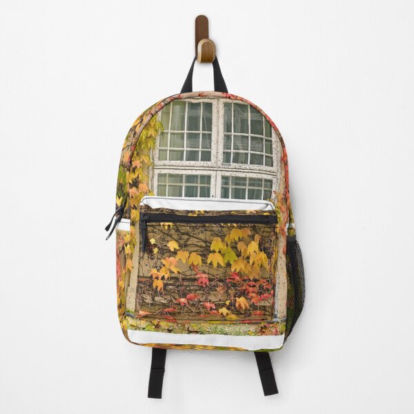 Item preview, wall with rustic window and colorful creeper foliage autumn season designed and sold by goceris.