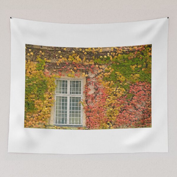 Item preview, wall with rustic window and colorful creeper foliage autumn season designed and sold by goceris.