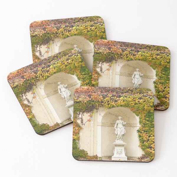 Item preview, wall with creeper plant colorful leaves and statue in Vienna autumn season designed and sold by goceris.