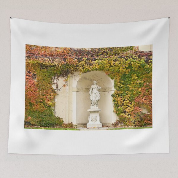Item preview, wall with creeper plant colorful leaves and statue in Vienna autumn season designed and sold by goceris.