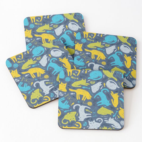 Item preview, Vector blue colourful mystery cat pen sketch seamless pattern. designed and sold by jamiesoondesign.