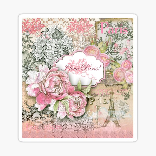 I Love Paris Vintage Flower Theme Sticker