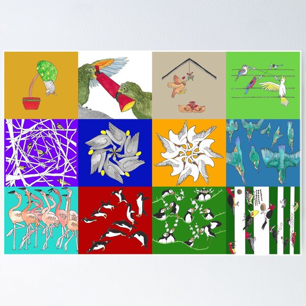 12 Days of Christmas Birds Poster