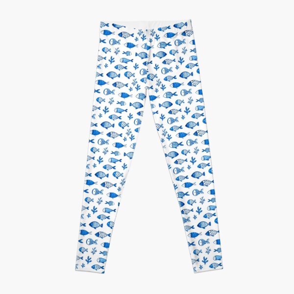 Blue gouache fishes Leggings