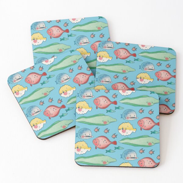 Item preview, Cute Cartoon Watercolor Pufferfish, Eel, and Flatfish Pattern designed and sold by TheRainbowRoom.