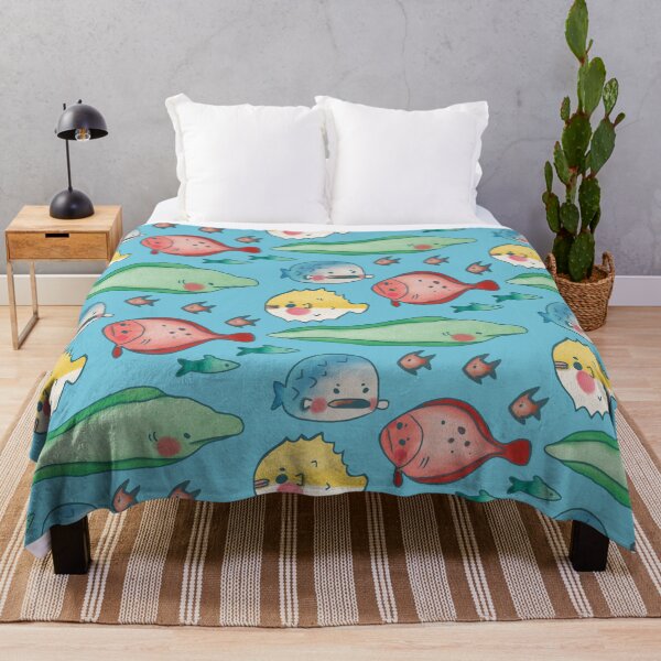 Item preview, Cute Cartoon Watercolor Pufferfish, Eel, and Flatfish Pattern designed and sold by TheRainbowRoom.