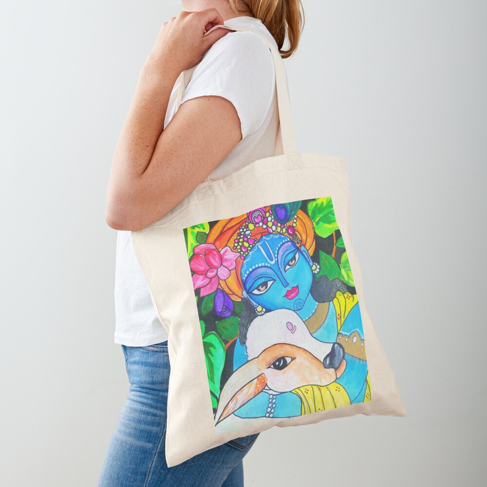 Buy Handpainted balloon tote bag- Krishna inspired design – Sumaavi