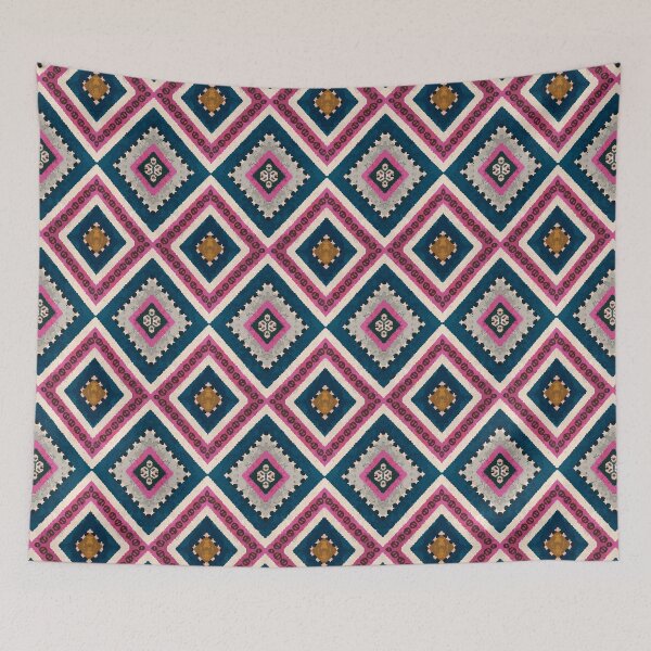Item preview, Bohemian pattern in teal and pink kaleidoscopic shapes designed and sold by patternme.