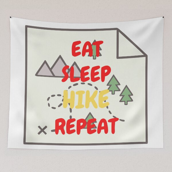 Aperçu de l'œuvre Eat Sleep Hike Répétez la carte créée et vendue par LuckyKermit.