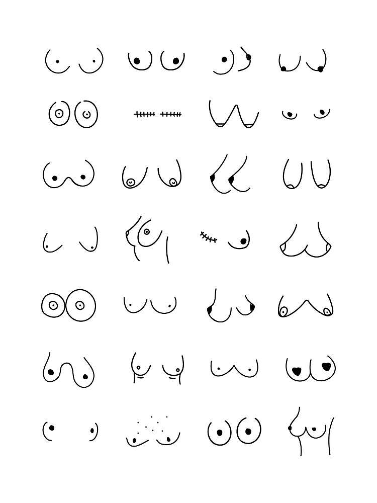 Breasts Line Art Print Poster Illustration Boobs Simple Boob Drawing  Minimal Boobies Brush Stroke Tits Titties Poster Chest Art 