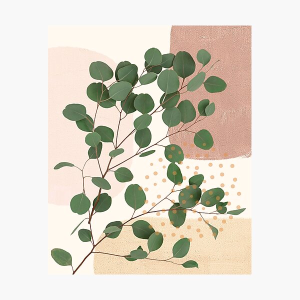 Eucalyptus Branch Abstract Tropical Boho Minimalist Art with warm earthy tones and pastel colors with solid and soft gradient shapes IV Photographic Print