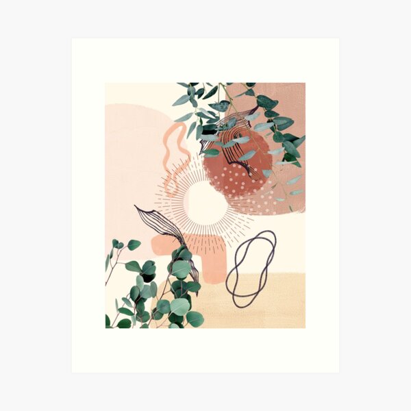 Item preview, Eucalyptus Branch Abstract Tropical Boho Minimalist Art with warm earthy tones and pastel colors with solid and soft gradient shapes VI designed and sold by AbstractTrace.