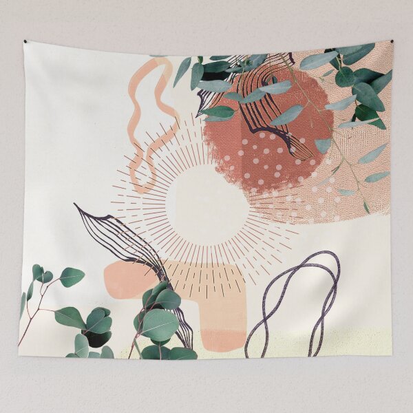 Item preview, Eucalyptus Branch Abstract Tropical Boho Minimalist Art with warm earthy tones and pastel colors with solid and soft gradient shapes VI designed and sold by AbstractTrace.